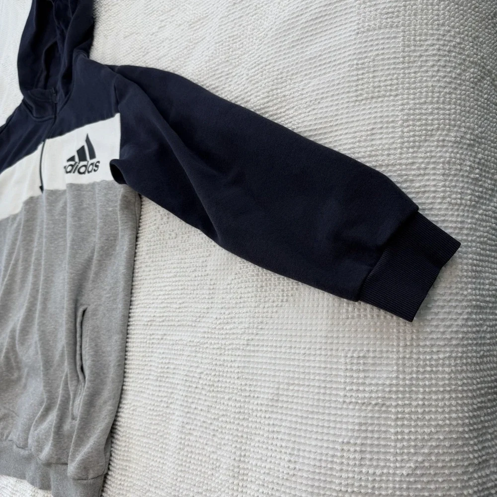 Adidas Sweatshirt Hooded Quarter-Zip White/ Gray/ Navy Mens XL HR6093